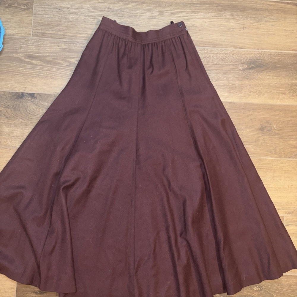 Vintage Escada Margaretha Ley Maroon Wool Midi Skirt 34 Capsule Collegiate Lagen
